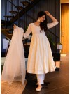 Milky White Lucknowi Embroidered Georgette Anarkali Suit